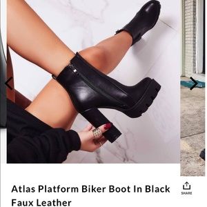 Platform biker boots black faux leather